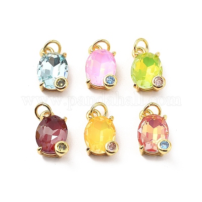 Овальные латунные микро проложить Цирконом подвески KK-L237-020G-1