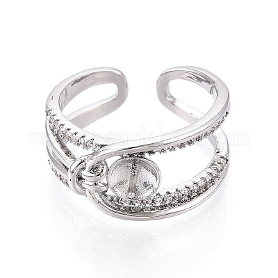 Оправы для колец-манжет из латуни с микропаве из прозрачного кубического циркония KK-T076-56P-1