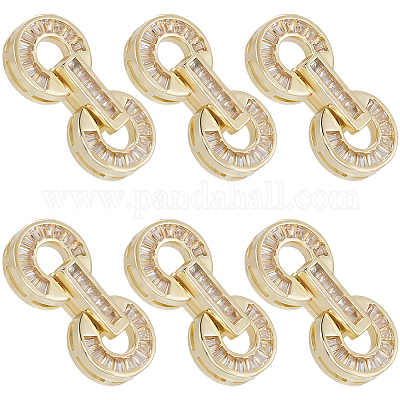 6 комплект латунных застежек с прозрачным кубическим цирконием и паве KK-BBC0021-36-1