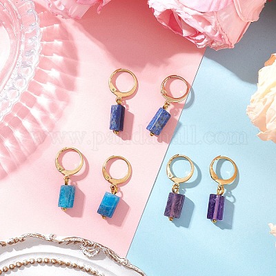 3 пара серег из нержавеющей стали 304 с натуральными камнями и застежкой-русиком EJEW-JE06527-02-1