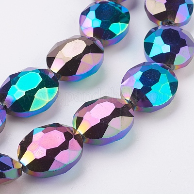 Граненый Electroplate стекло овальные бусины нити EGLA-F060B-M-1