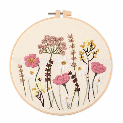 DIY刺繍キット プリントコットン生地を含む 刺繍糸と針 模造竹刺繍
