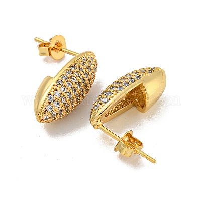 Серьги-гвоздики овальной формы с прозрачными циркониями EJEW-N054-45G-1