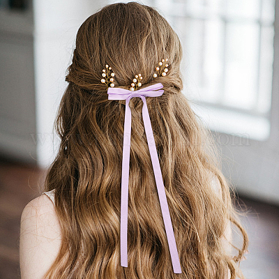 Заколки для волос из кожи аллигатора с большим бантом из полиэстера AJEW-CP0008-39D-1