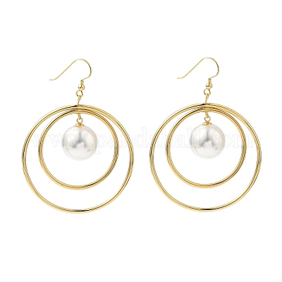 Серьги-подвески из искусственного жемчуга с гальваническим покрытием из нержавеющей стали 304 EJEW-Z129-04G-1