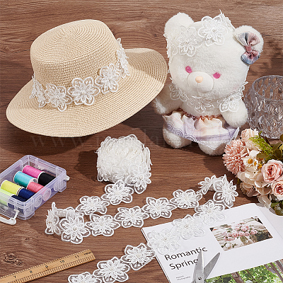 Отделка кружевом из органзы и бусинами из искусственного жемчуга OCOR-WH0085-53B-1