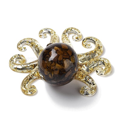 タコの樹脂製置物 レイキゴールドホイル天然タイガーアイチップ入り  