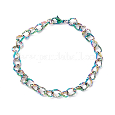 Paperclip Chain Bracelet Rainbow Plated Stainless Steel 