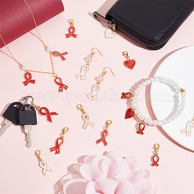 Подвесные украшения из сплава эмали с лентой осведомленности HJEW-AB00599-1