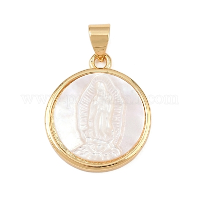 Плоские круглые подвески из натуральной белой ракушки KK-F919-42C-G02-1