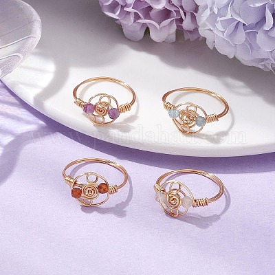 Кольца с натуральным апатитом RJEW-JR00801-1