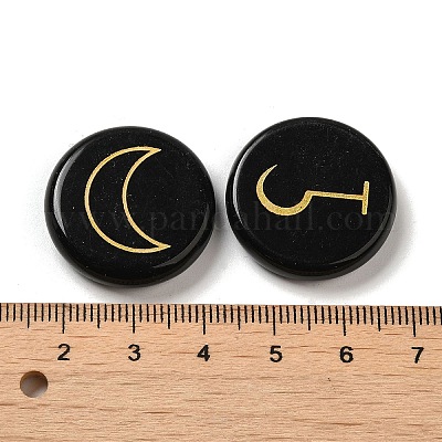 13шт плоские круглые натуральные рунические камни из обсидиана G-K335-08A-1