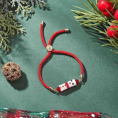 Рождественские браслеты-слайдеры ручной работы из стеклянных бусин BJEW-MZ00226-03-1