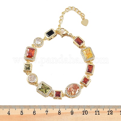 Латунные браслеты с микропаве из прозрачных кубических цирконий для женщин BJEW-M047-04G-1