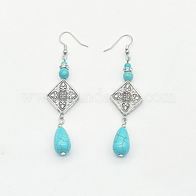 Серьги-подвески из цинкового сплава с синтетической бирюзой LQ8241-3-1