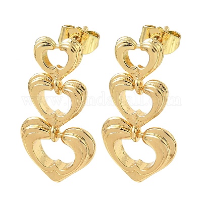 Серьги-гвоздики из латуни в форме сердца EJEW-F389-05G-1