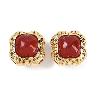 Латунные бусины из натурального сердолика (окрашенные и нагретые)&nbsp;KK-U043-38G-01-1