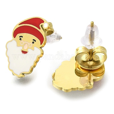 Ионное покрытие(ip) 304 нержавеющая сталь эмалированные серьги-гвоздики EJEW-I316-04G-03-1