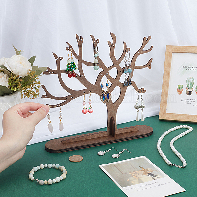 Деревянные подставки для ювелирных изделий в форме дерева DJEW-WH0816-002-1