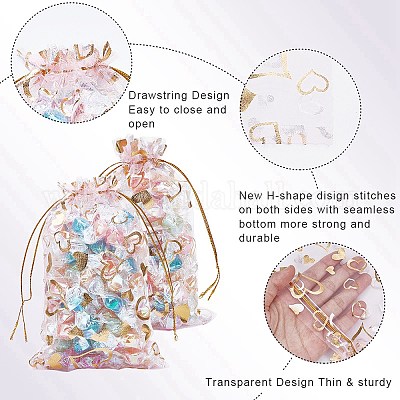 80 шт. 2 стильных мешочка из органзы с принтом в виде сердца OP-BBC0001-04C-1