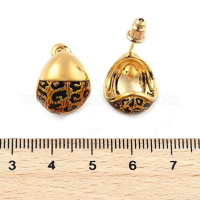 Леопардовый принт латунные эмалевые серьги-гвоздики для женщин EJEW-U055-12B-G-1