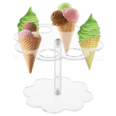 AHANDMAKER Ice Cream Cone Holder with 8 Holes, Acrylic Cone Display Stand,  Clear Food Cone Stand, Waffle Display Stand, Hand Roll Sushi Stand Rack for
