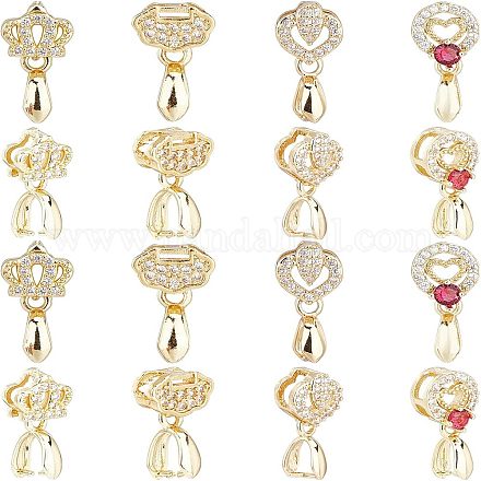 16 шт. 4-х стилевые латунные микрофибровые скобы для ледоруба с кубическим цирконием ZIRC-FH0001-08-1