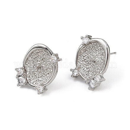 Плоские круглые серьги-гвоздики с микропаве из прозрачных кубических цирконий из латуни KK-H524-08P-1