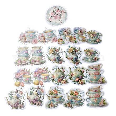 20 pz romantico fiore tazza da tè e pentola adesivi decorativi impermeabili autoadesivi in pvc STIC-P007-A03-1