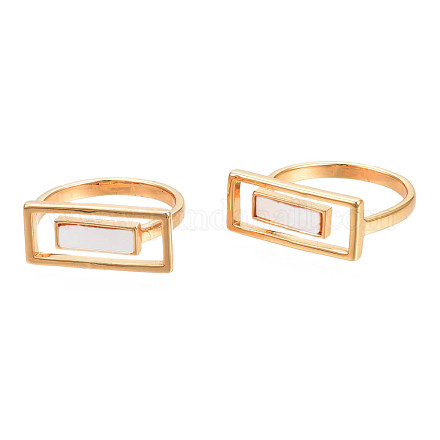 Natural Shell Rectangle Finger Ring RJEW-N039-01-1
