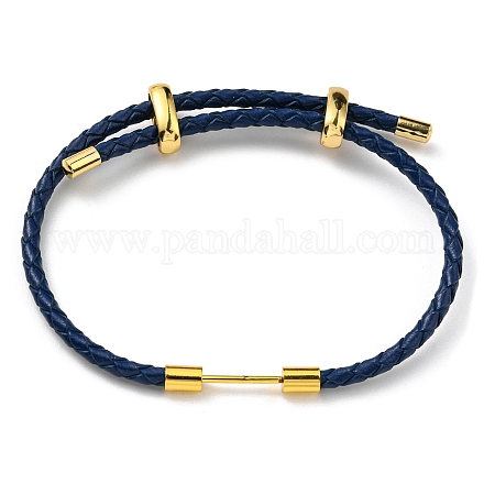 Brass Column Bar Link Bracelet with Leather Cords BJEW-G675-05G-02-1