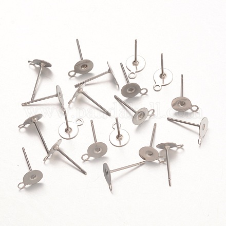 316 Surgical Stainless Steel Stud Earring Settings X-STAS-K098-07-6mm-P-1