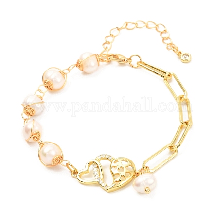 Double Heart Brass Micro Pave Cubic Zirconia Link Bracelet for Valentine's Day Gift BJEW-JB07067-02-1