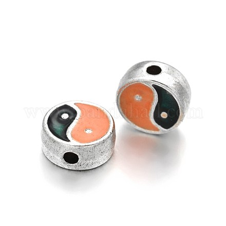 Flat Round with Yin Yang Brass Enamel Beads KK-N0081-46C-1