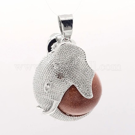 Platinum Plated Brass Elephant Covered with Round Ball Gemstones Pendants G-O037-10-1