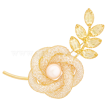 Hobbiesay 2 pièces fleur rose strass avec broche perlée perle naturelle JEWB-HY0001-24-1