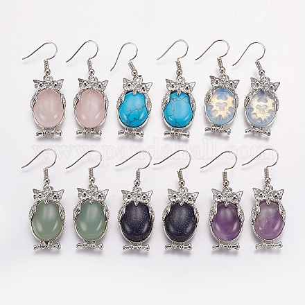 Natural & Synthetic Gemstone Dangle Earrings EJEW-F142-A-1