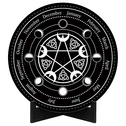 CREATCABIN Wheel of the Year Sign Pagan Decor Wicca Calendar Wiccan Holidays Altar Pendulum Board Witch Stand Moon Phase Engraved Plaque Spiritual Wooden Supplies Tools for Christmas Black 7.9 Inch DIY-WH0433-007-1