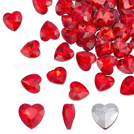 FINGERINSPIRE 50 Pcs Pointed Back Rhinestone 0.5x0.5x0.2 inch Glass Rhinestones Gems Red Heart Shape Crystal Jewels Embelishments with Silver Plated Back Glass Diamante Faceted Stone RGLA-FG0001-15A-1