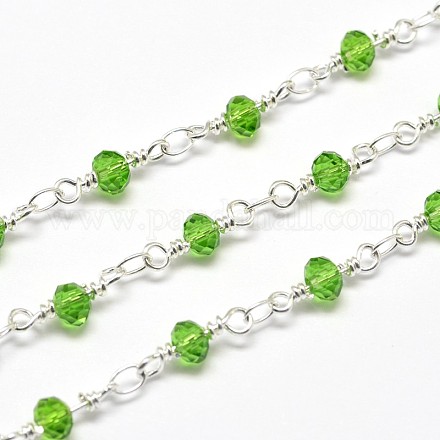 Electroplate Brass Glass Beads Handmade Chains CHC-M008-11-FF-1