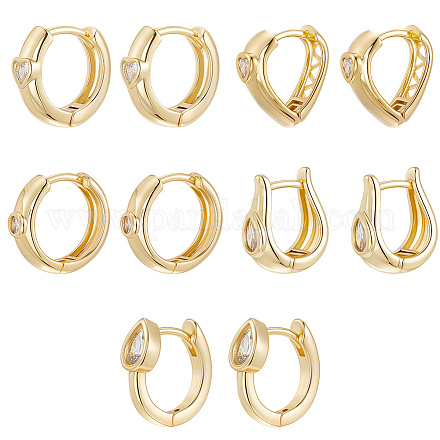 5 пара серег-колец в 5 стилях с латунным микропаве из прозрачного кубического циркония EJEW-BBC0002-02-1