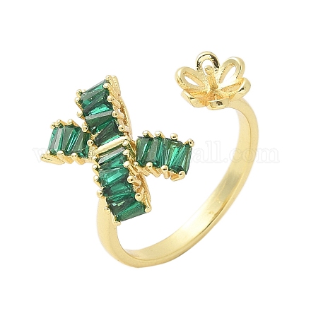 Оправы для колец-манжет в виде банта и цветка из латуни с микропаве из кубических цирконий KK-K297-20G-1