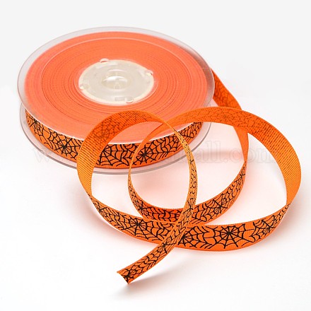 Halloween Ornamente Spinnennetz-Muster gedruckt Grosgrainbänder SRIB-L005-16mm-03-1