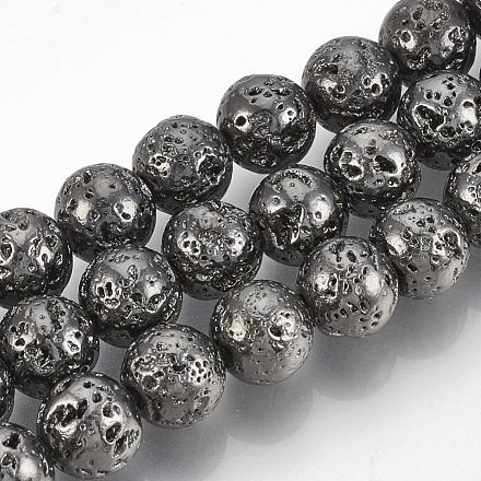 Brins de perles de pierre de lave naturelle galvanisées X-G-T061-55D-6mm-1