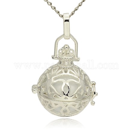 Silver Color Plated Brass Hollow Round Cage Pendants KK-J240-07S-1
