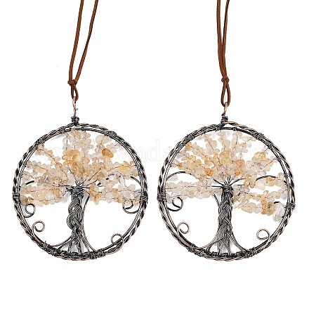 Подвесные украшения из латуни и натурального желтого кварца HJEW-Z007-05R-08-1