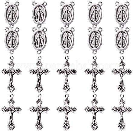 PandaHall Elite 10 sets Tibetan Style Oval with Virgin Holy Rosary Center Pieces Chandelier Links and Crucifix Cross Pendants TIBEP-PH0004-05AS-1