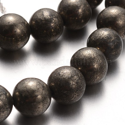 Round Natural Pyrite Beads Strands G-P061-22-8mm-1