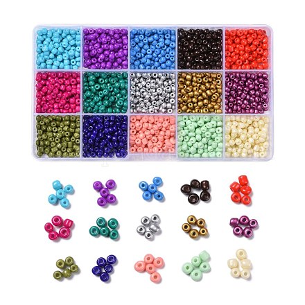 180G 15 Colors Baking Paint Glass Seed Beads SEED-JQ0003-01C-4mm-1
