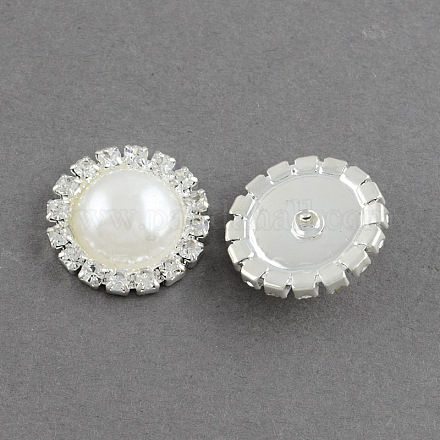 Boutons de tige de dôme/demi-rond en laiton et plastique ABS d'imitation perle RB-S020-03-D11-1